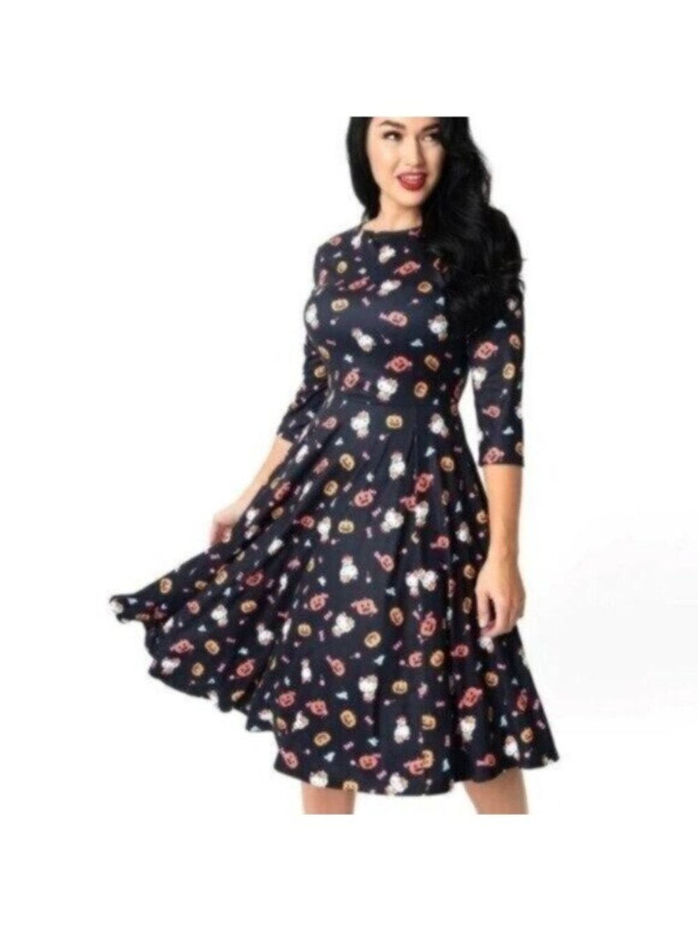 Unique Vintage Hello Kitty Halloween Treats Nicole Swing Dress XS NEW Retro